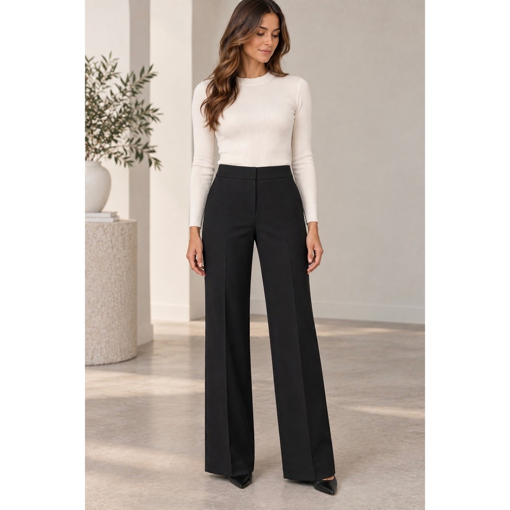 Lafayette 148 New York Black Wool Blend Wide Leg Dress Pants Women's Size 10